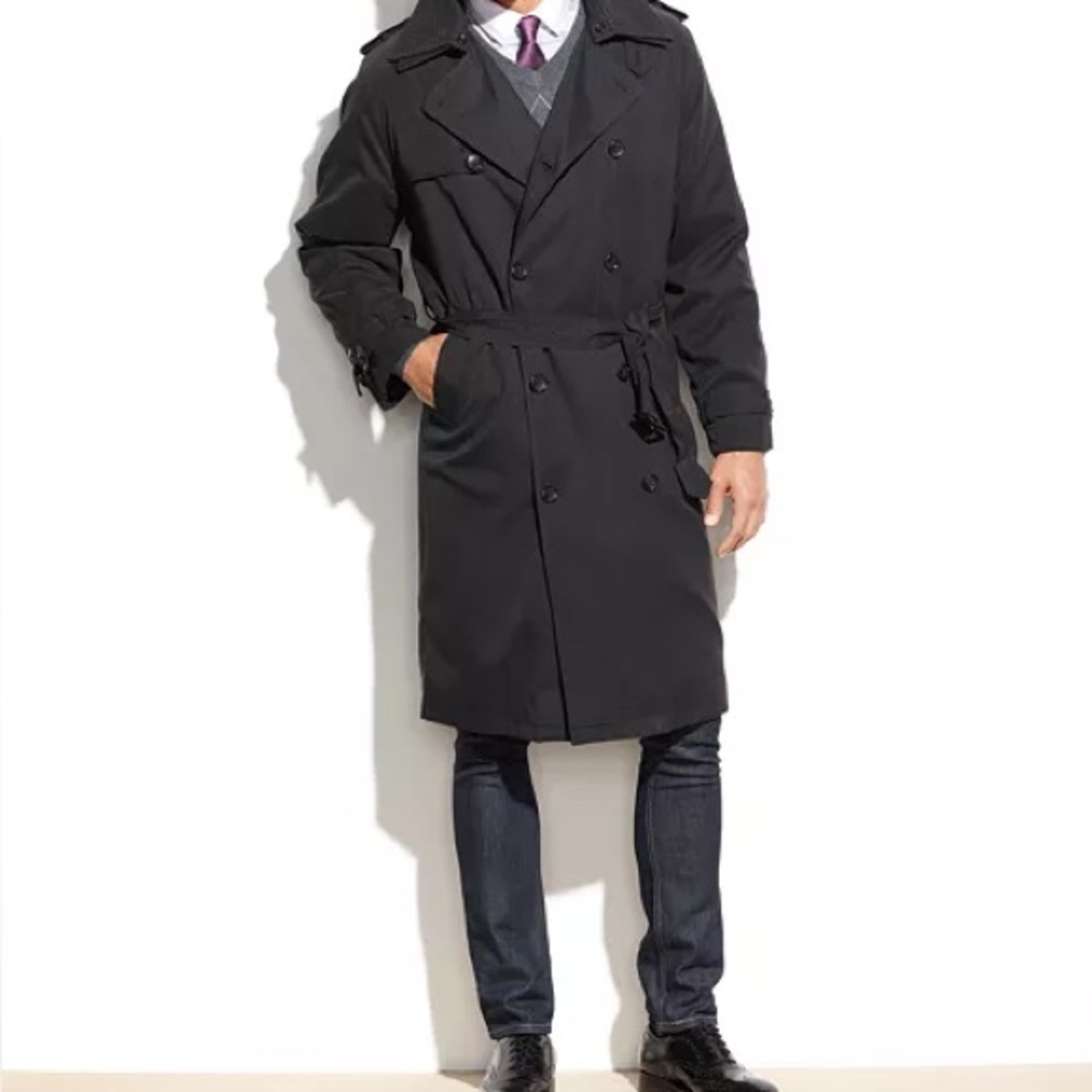 Vintage Trench Coat Mens 42R Black London  Fog Double Breasted  Removable Liner